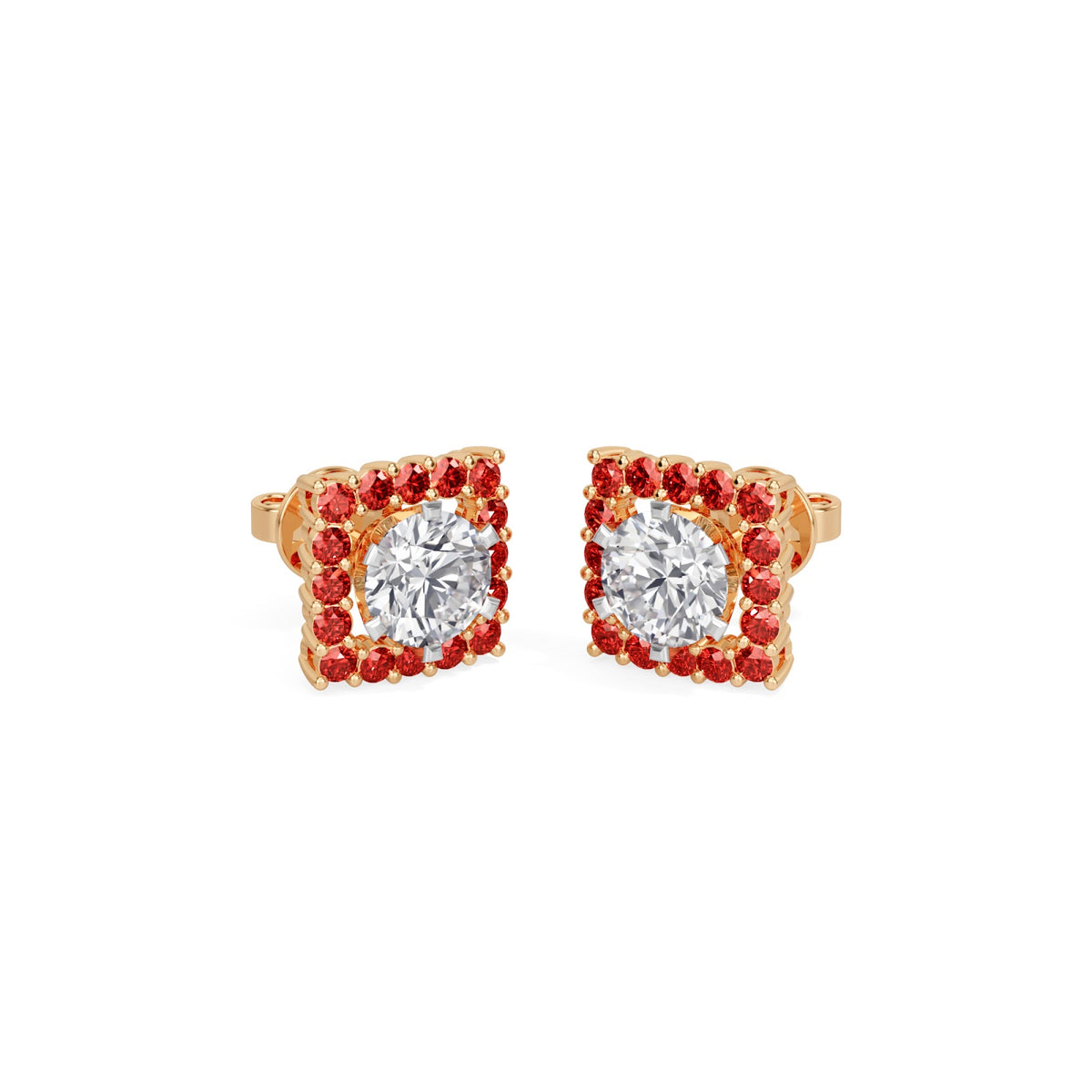 square ruby bloom earring