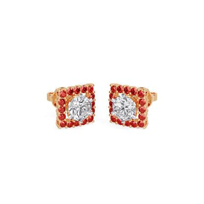 Square Ruby Bloom Earring