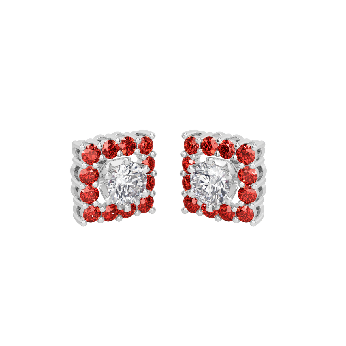 square ruby bloom earring