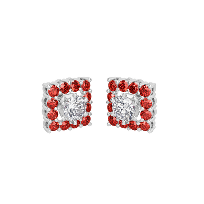 Square Ruby Bloom Earring