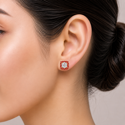 Square Ruby Bloom Earring