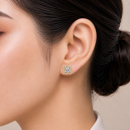 Square Halo Solitaires Earring