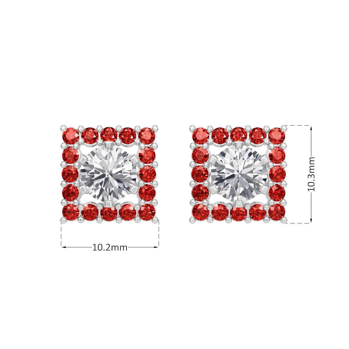 square ruby bloom earring