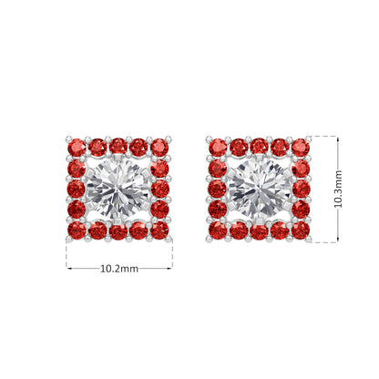 Square Ruby Bloom Earring