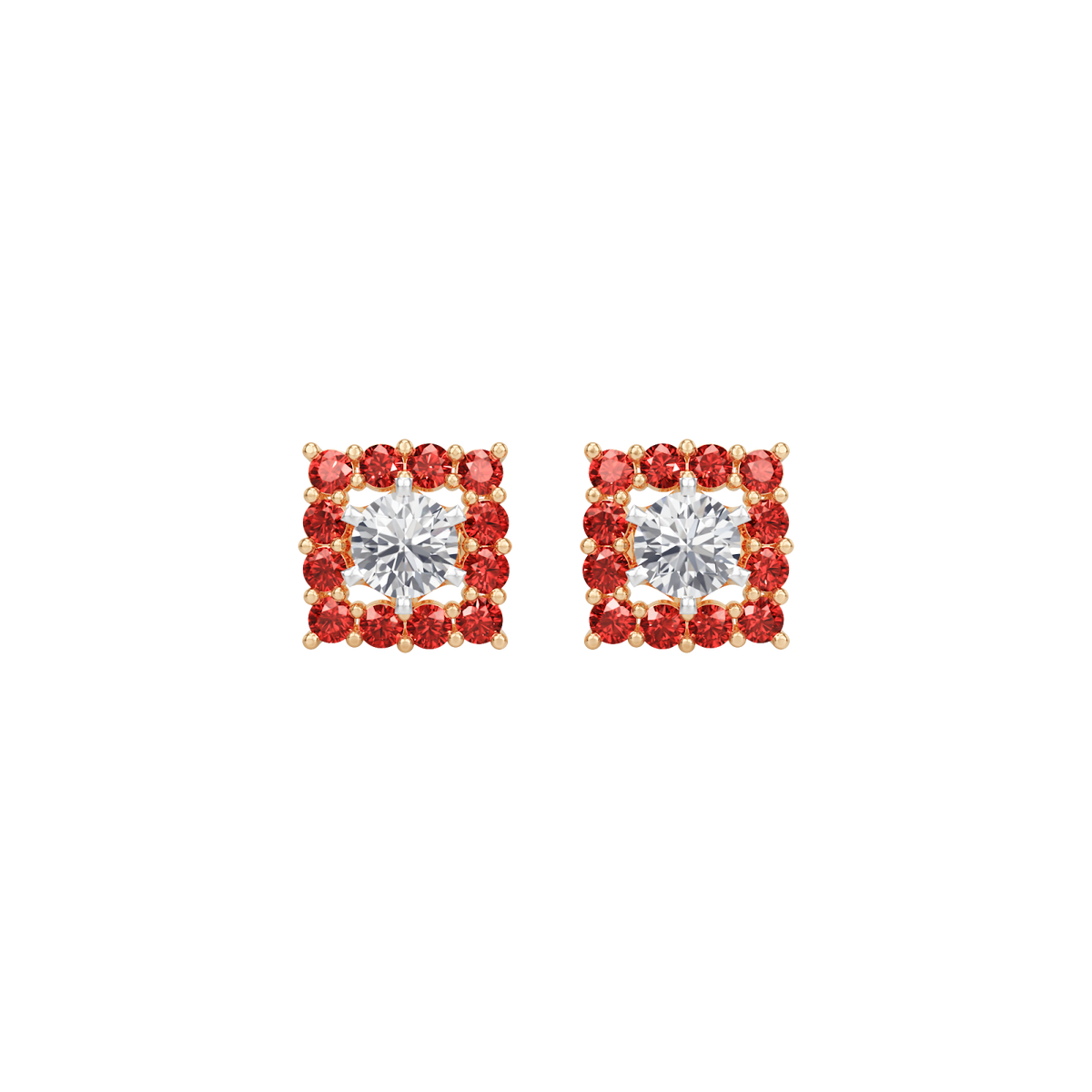 square ruby bloom earring