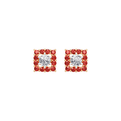 Square Ruby Bloom Earring
