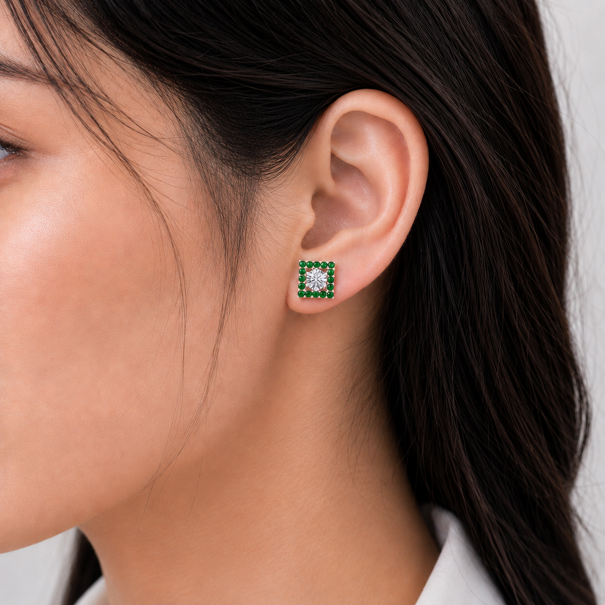 square emerald bloom earring