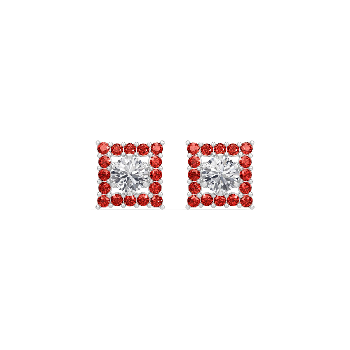 square ruby bloom earring