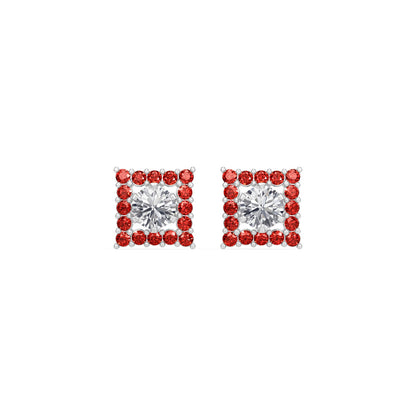 Square Ruby Bloom Earring