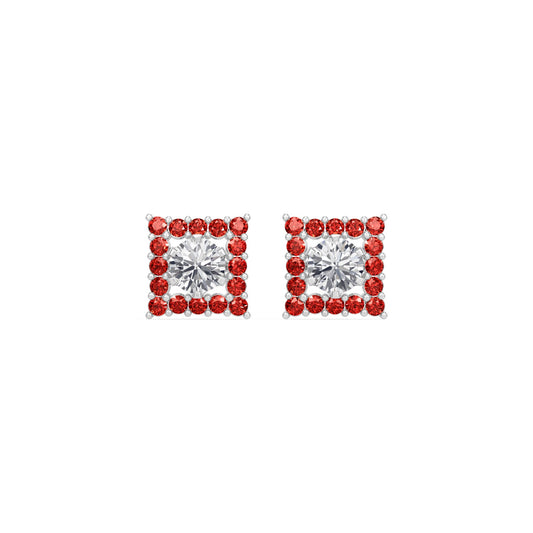 Square Ruby Bloom Earring
