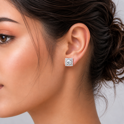 Square Halo Solitaires Earring