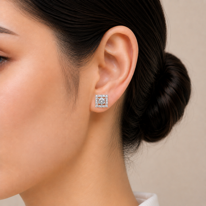 Square Halo Solitaires Earring