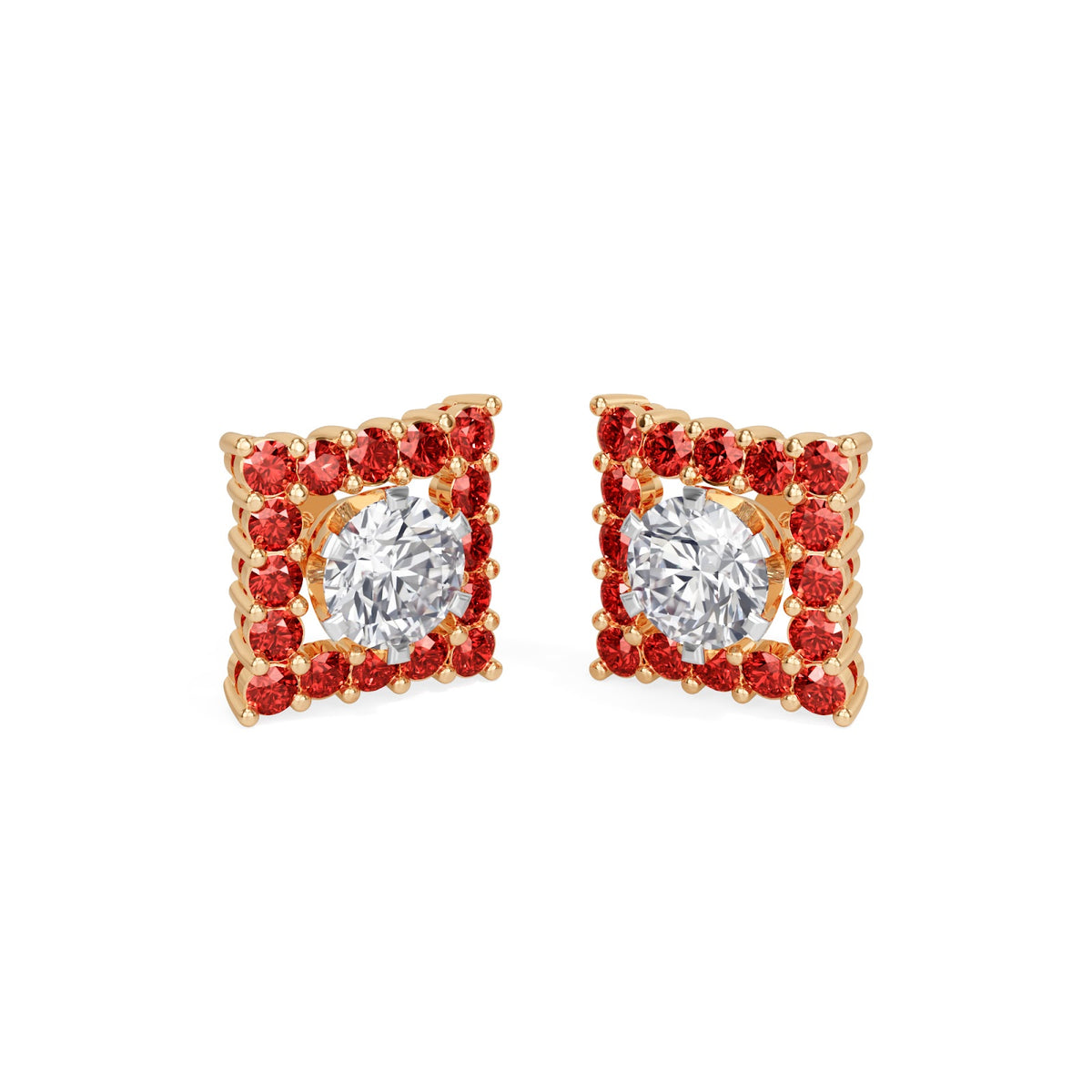 square ruby bloom earring