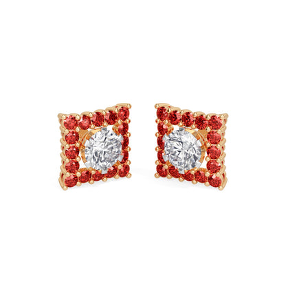 Square Ruby Bloom Earring