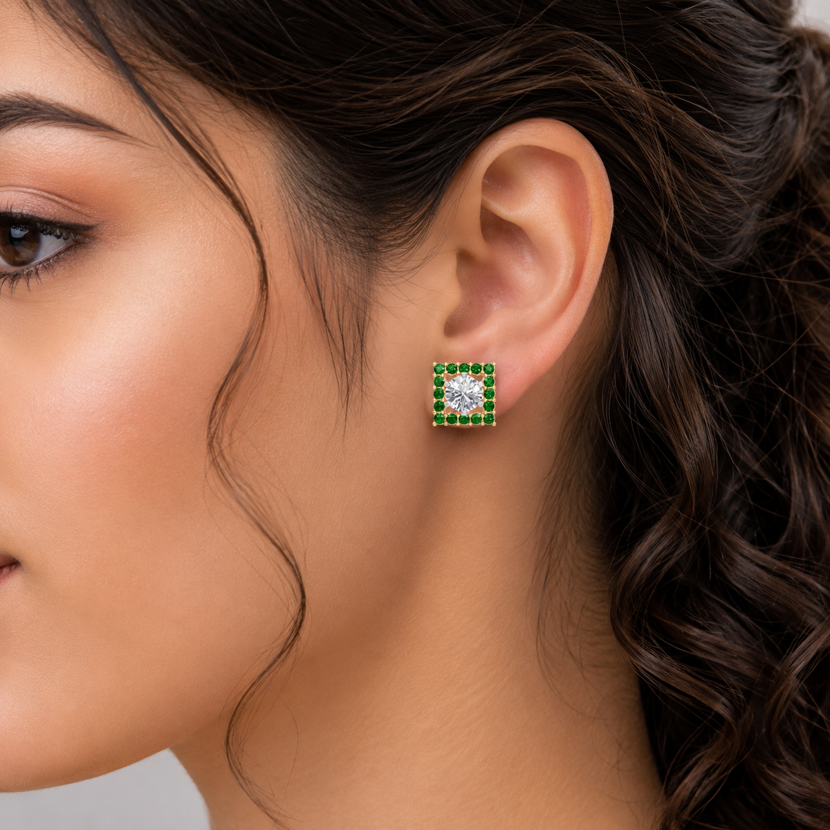 square emerald  bloom earring