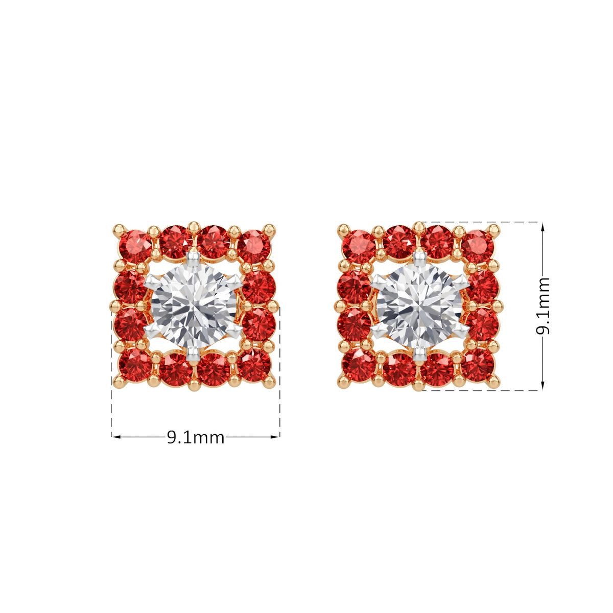square ruby bloom earring