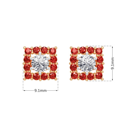 Square Ruby Bloom Earring