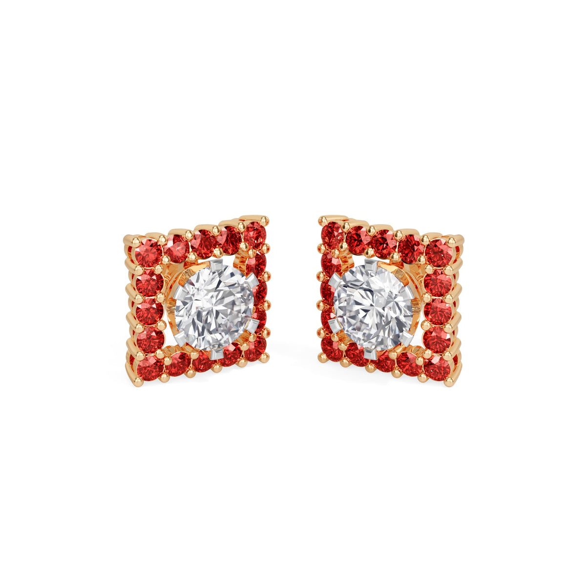 square ruby bloom earring