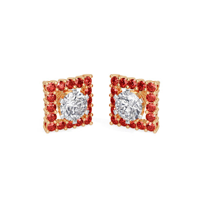Square Ruby Bloom Earring