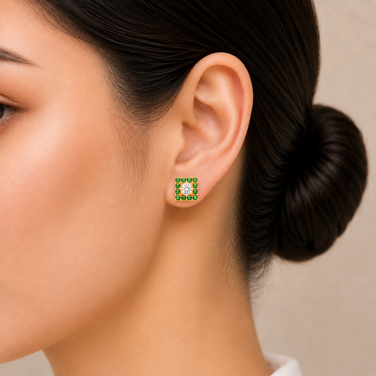 square emerald bloom earring