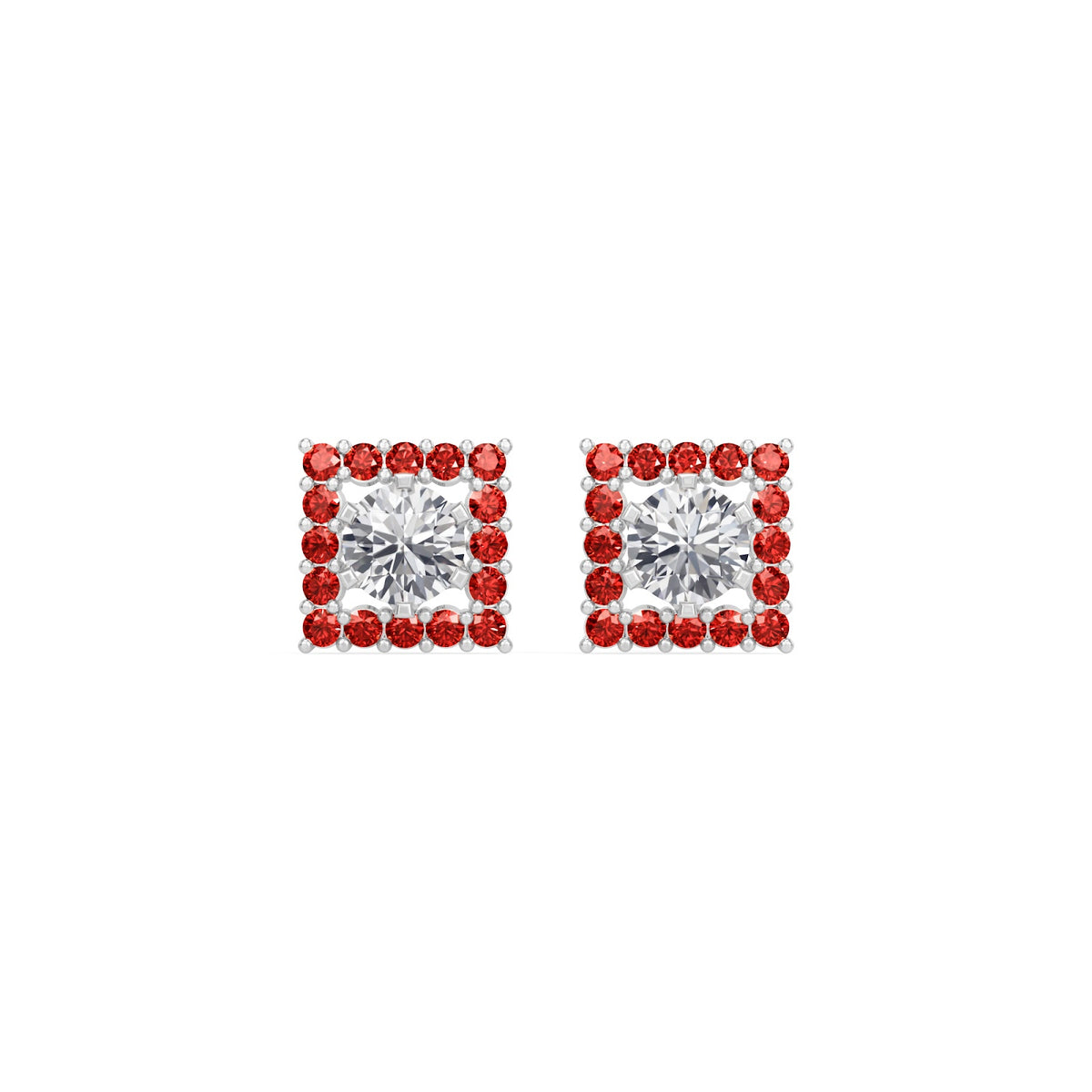 square ruby bloom earring