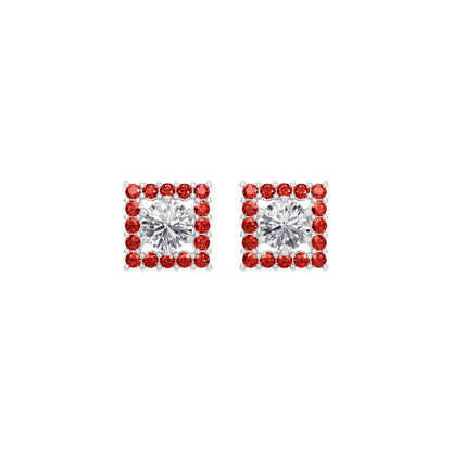 Square Ruby Bloom Earring