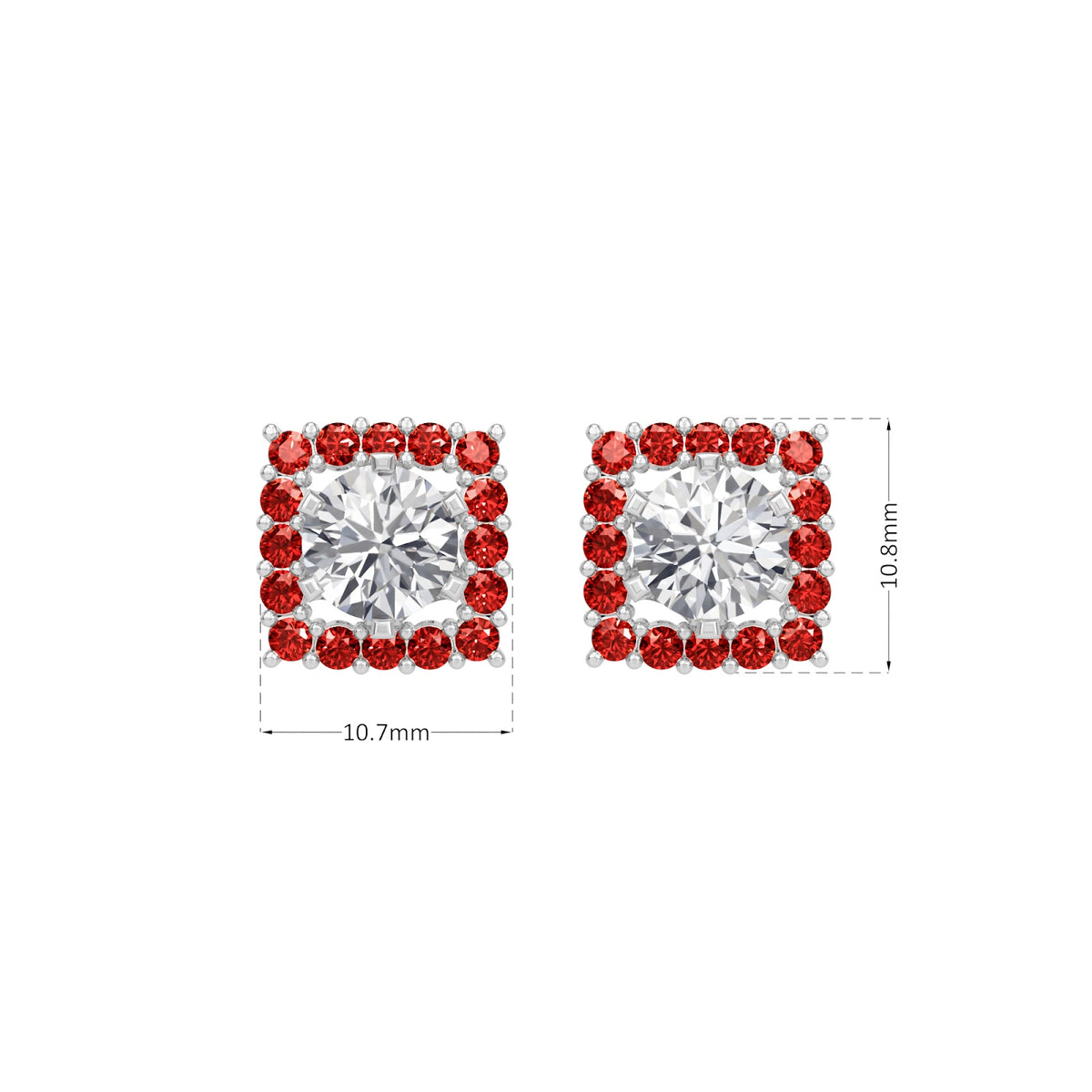 square ruby bloom earring