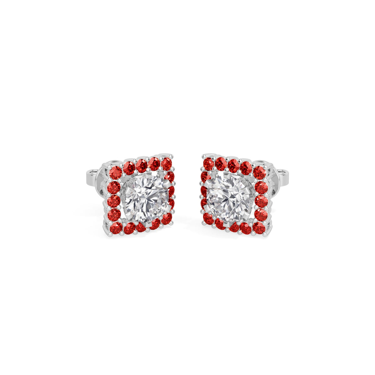 square ruby bloom earring