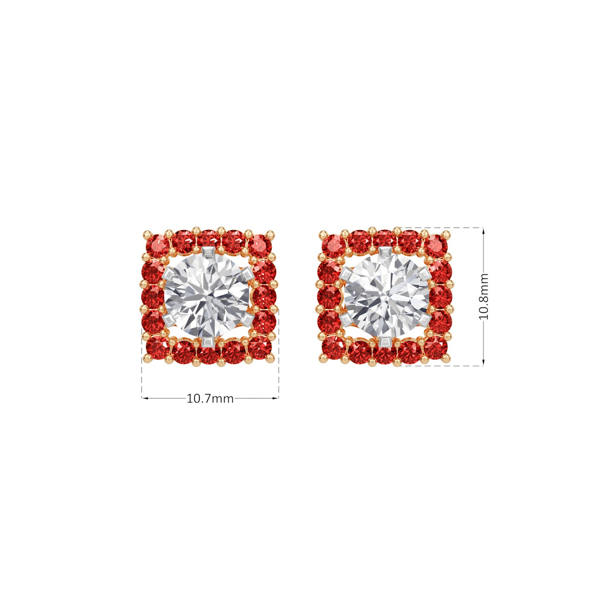 square ruby bloom earring