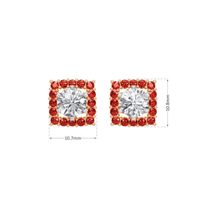 Square Ruby Bloom Earring