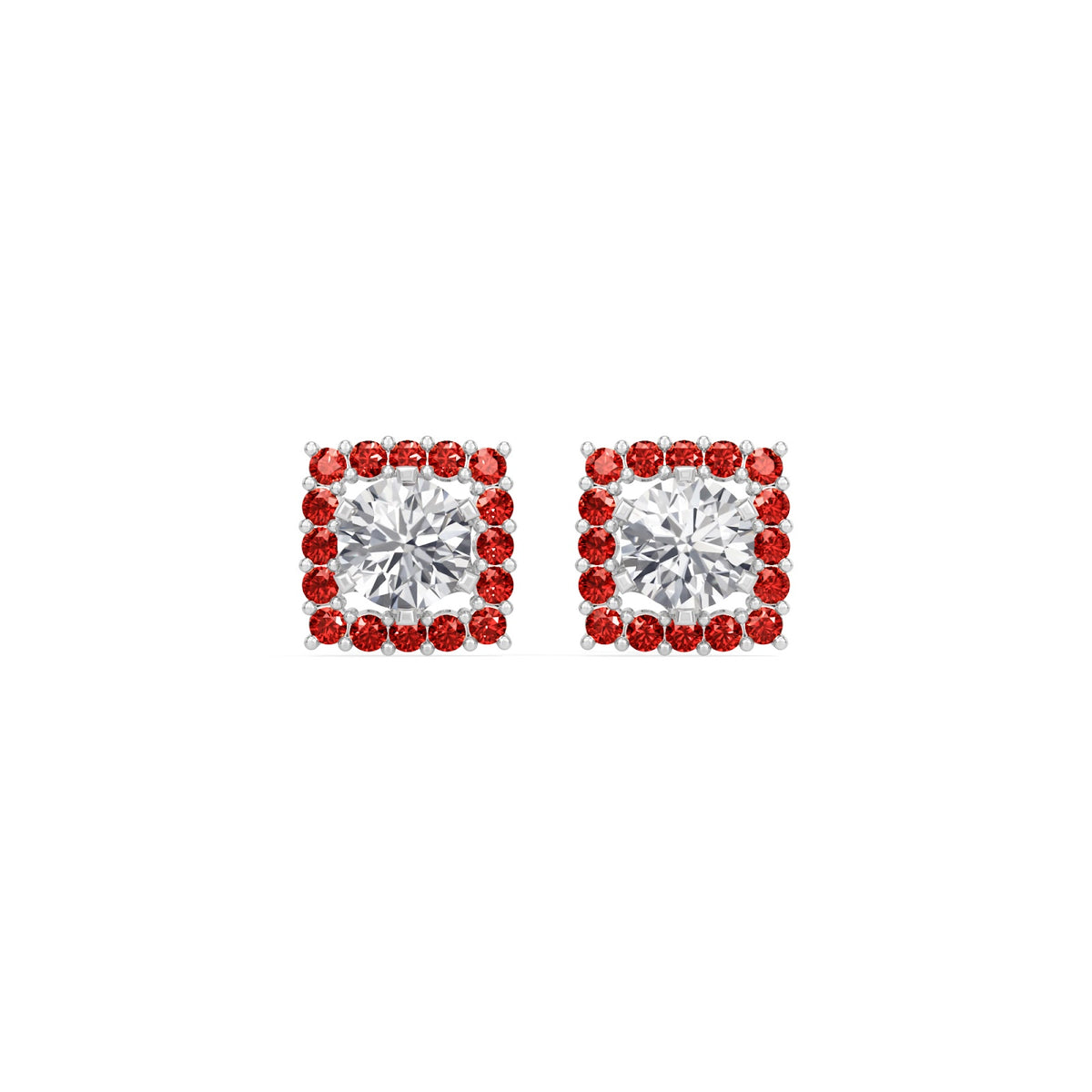 square ruby bloom earring