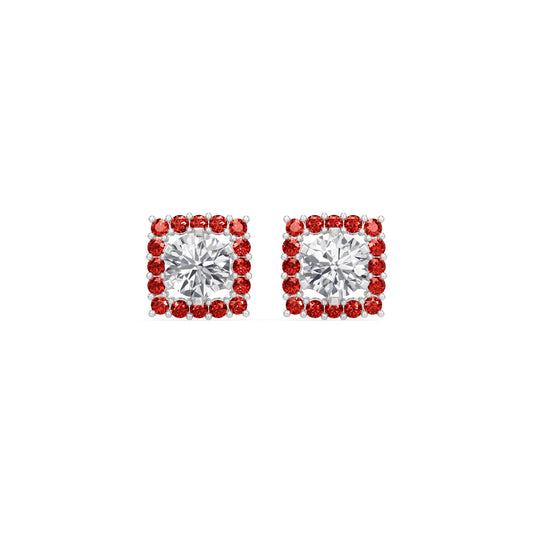Square Ruby Bloom Earring