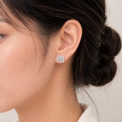 Square Halo Solitaires Earring