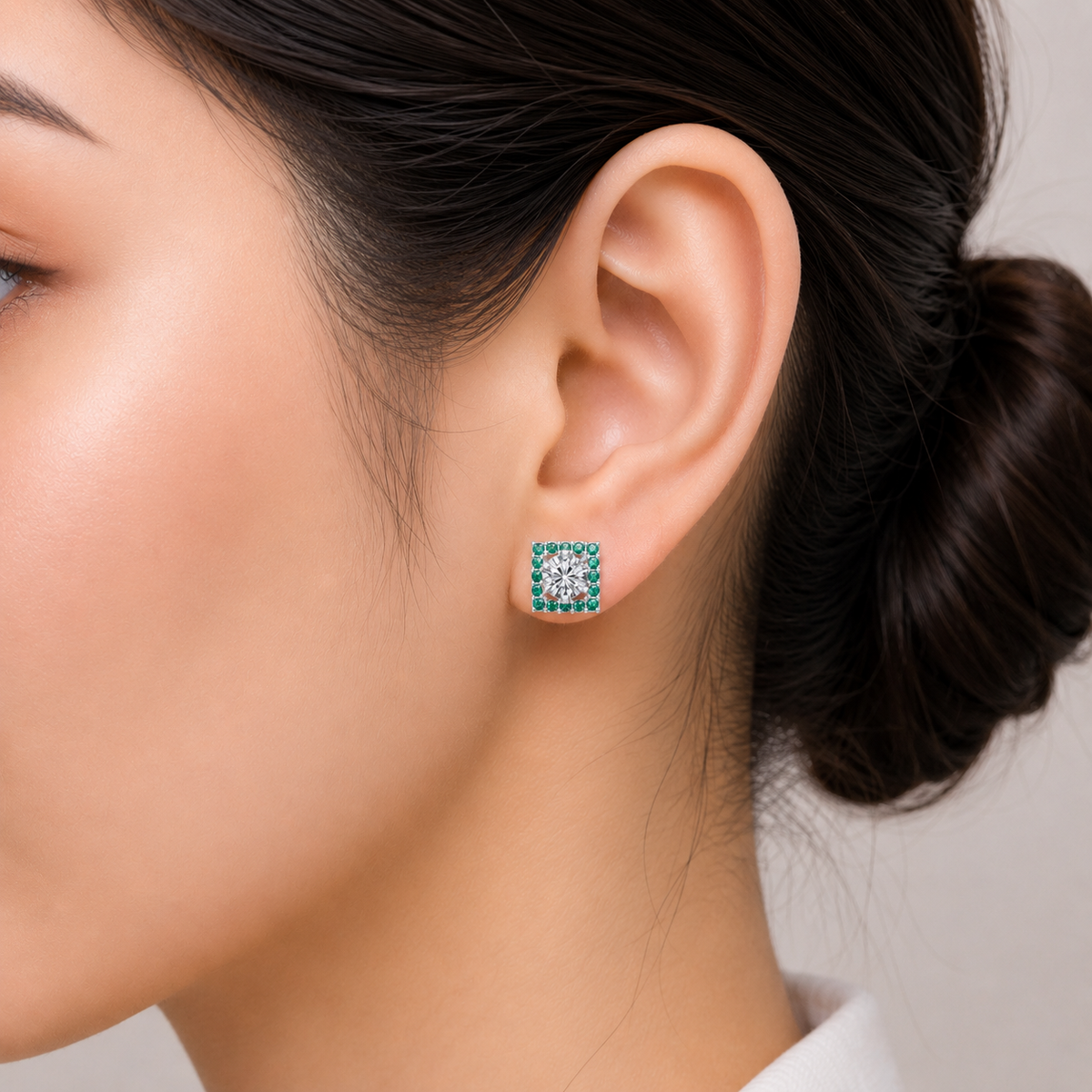 square emerald bloom earring