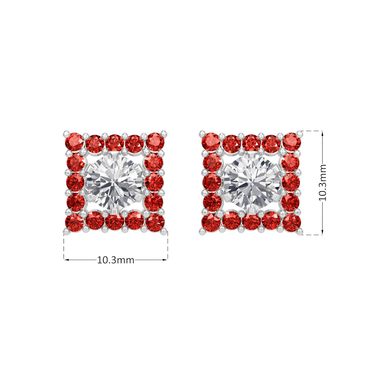 square ruby bloom earring