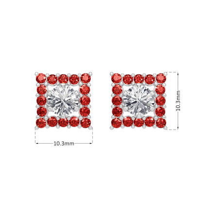Square Ruby Bloom Earring