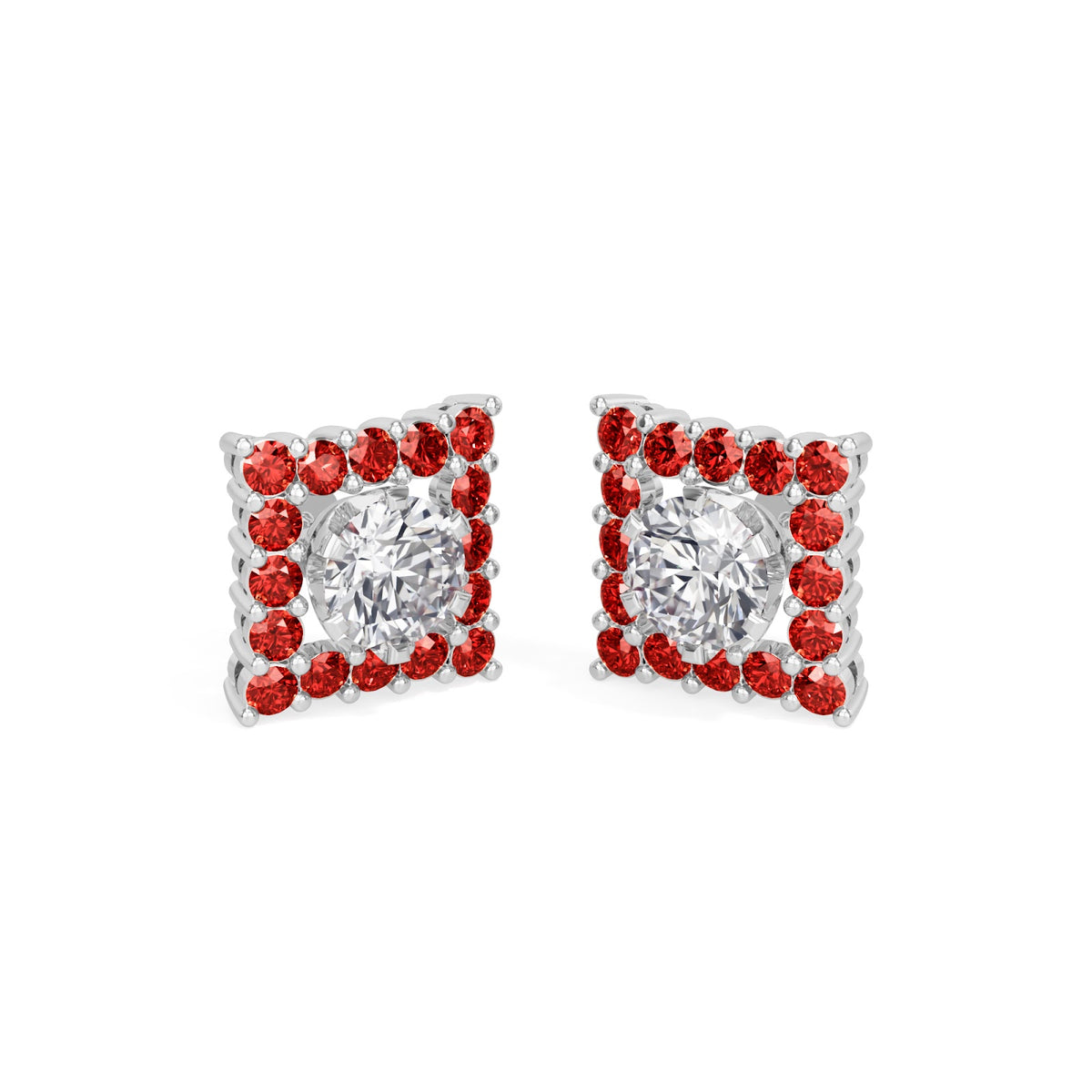square ruby bloom earring