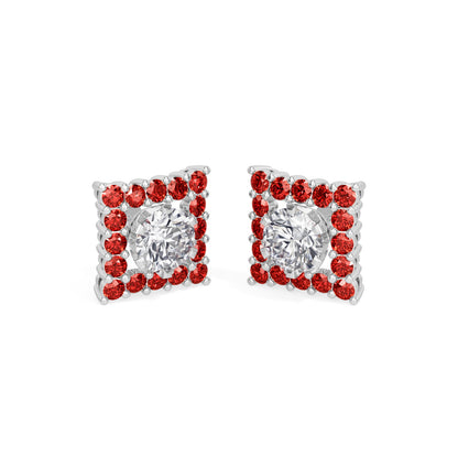Square Ruby Bloom Earring