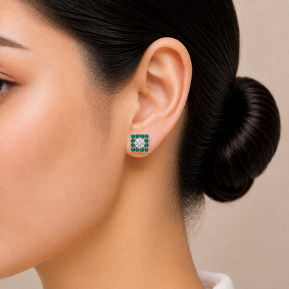 Square Emerald Bloom Earring