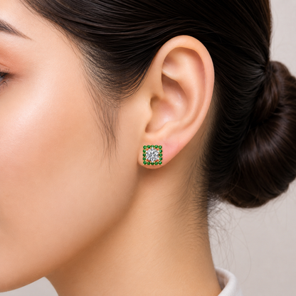 Square Emerald Bloom Earring