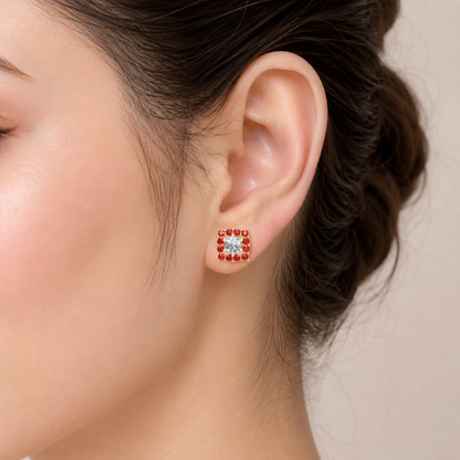 Square Ruby Bloom Earring