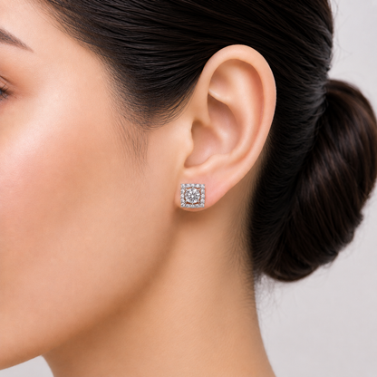 Square Halo Solitaires Earring