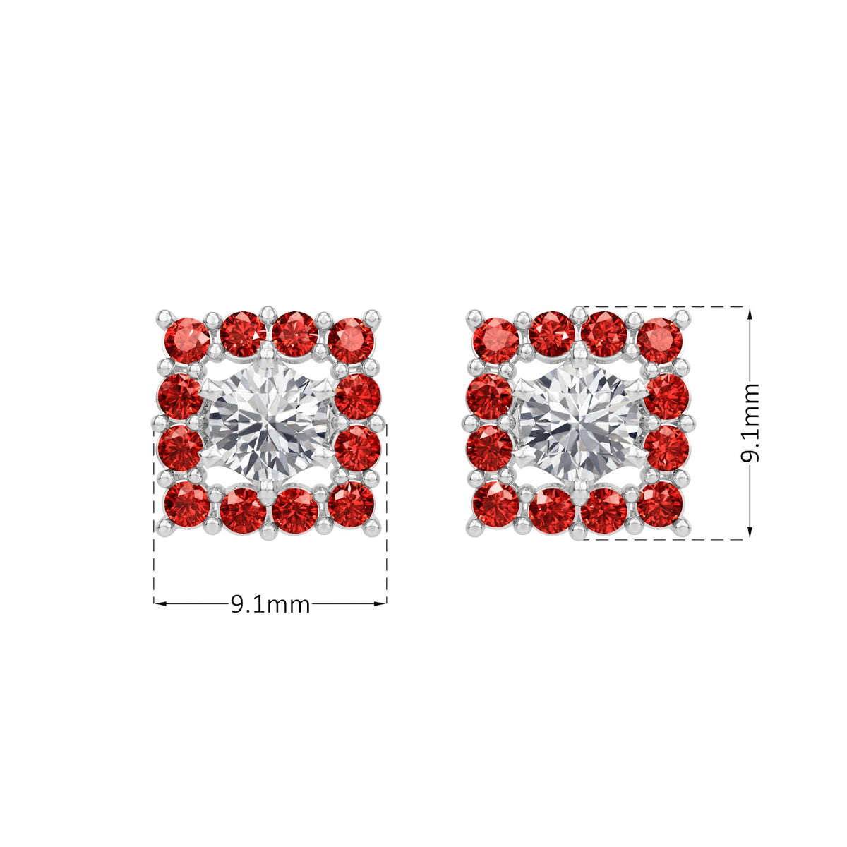 square ruby bloom earring