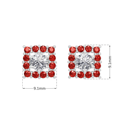 Square Ruby Bloom Earring