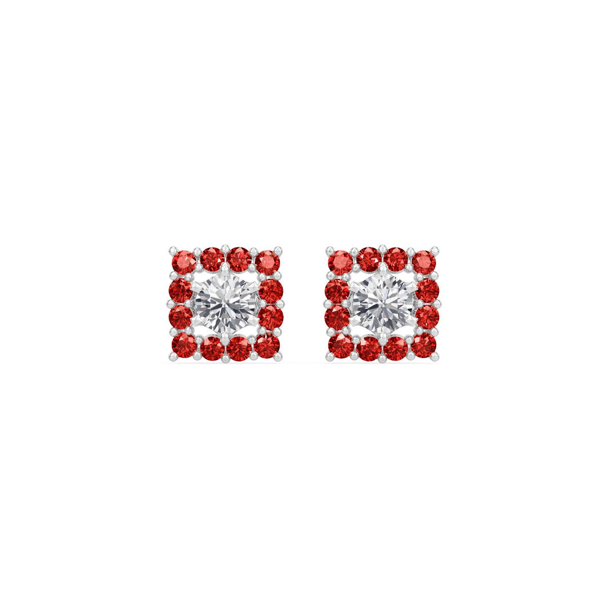 square ruby bloom earring