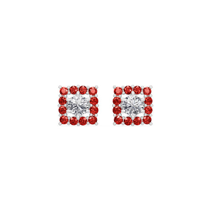 Square Ruby Bloom Earring