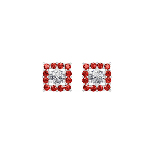 Square Ruby Bloom Earring