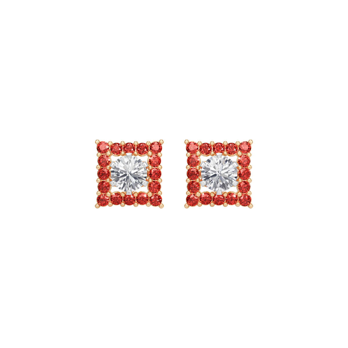 square ruby bloom earring