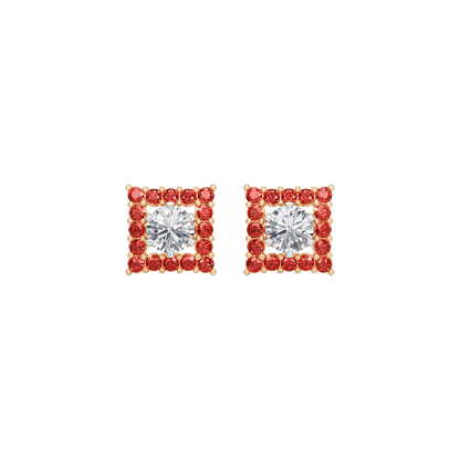 Square Ruby Bloom Earring
