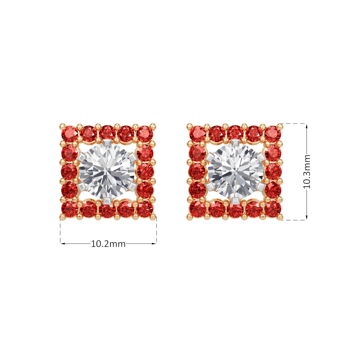 square ruby bloom earring